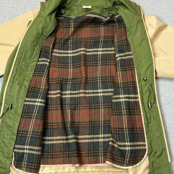 Blair Womens Hooded Jacket Khaki Removeable Plaid Liner Snap Zip Pockets Size L - Picture 15 of 16